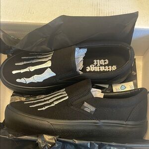 Strange Cvlt Black Skeleton Slip-On Sneakers dolls kill